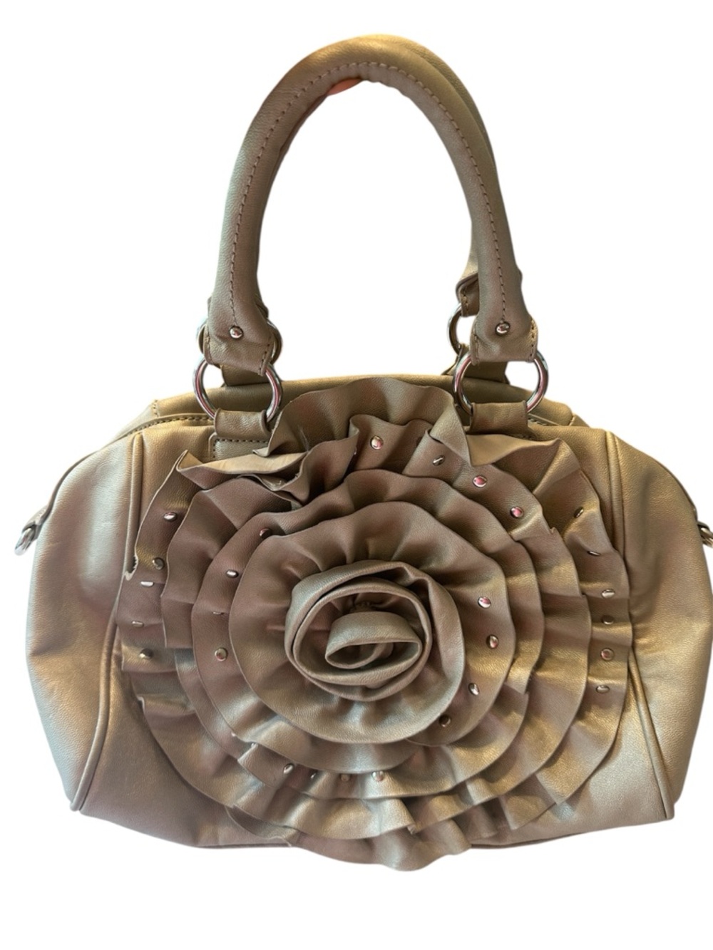 Steve Madden Taupe Floral Rosette Satchel Handbag